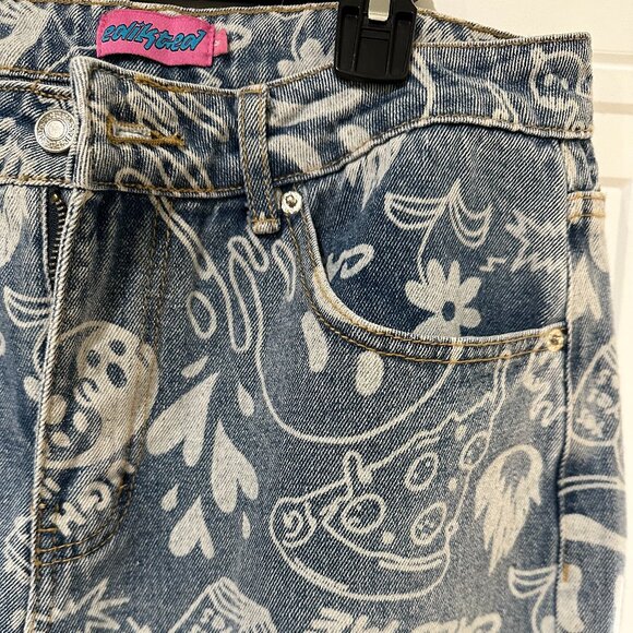 Edikted Cropped Denim Jacket & Malia Printed Wide Leg Jeans Streetwear - Picture 14 of 16